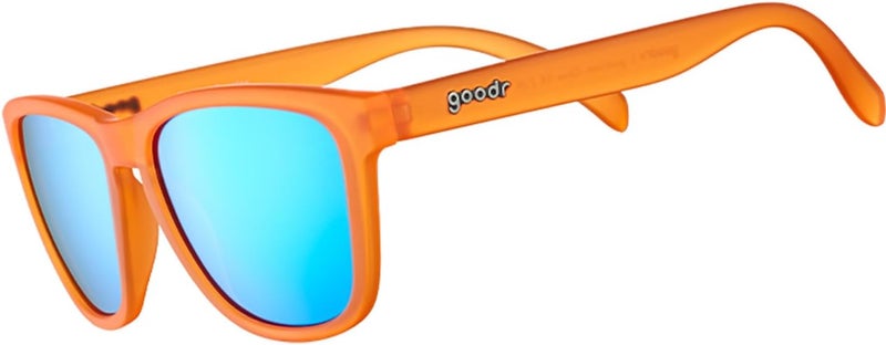 Goodr Donkey Goggles Polarized Sunglasses, Medium Sized (OG), Orange Translucent Frame with Blue Mirrored Reflective Lenses, UV400 Protection, No Slip, No Bounce - Image 1